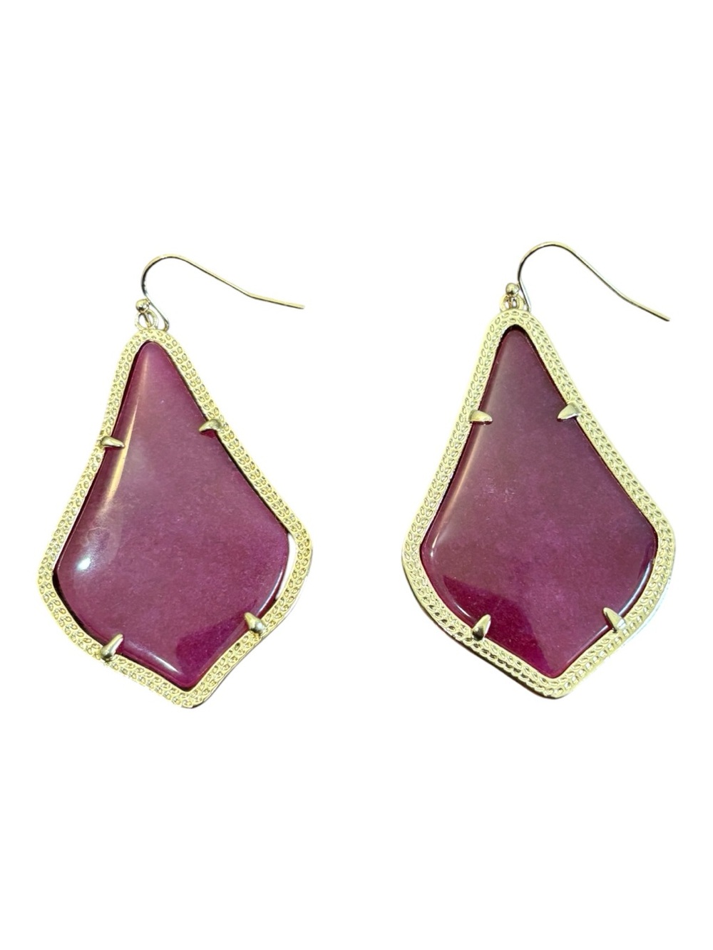 Kendra Scott Alex Gold Maroon Drop Earrings Burgundy Wine Stone 2” Dangle